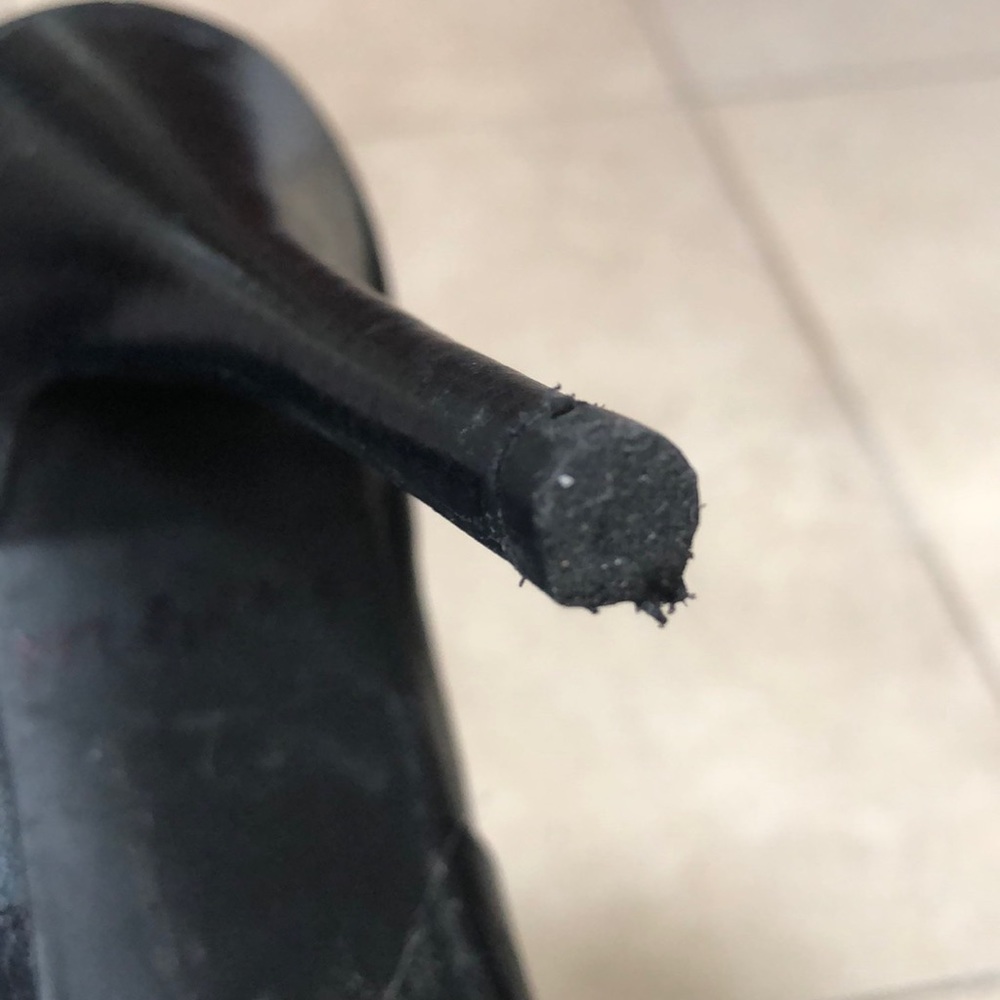 Gunmetal black draped leather open toe booties! - Picture 13 of 15